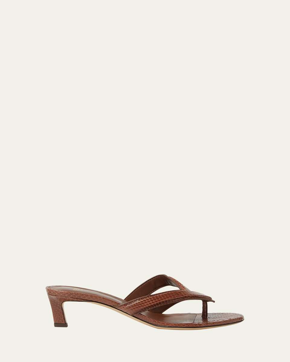 Fling Snake-Embossed Leather Thong Sandals